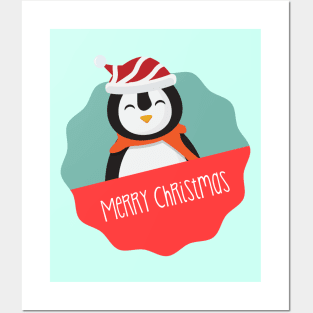 Merry Christmas Cute Penguin Posters and Art